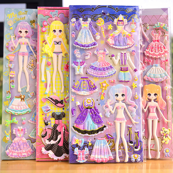 Cartoon Children GIRL'S 3D Bubble Sticker Princess Replaceable Sticker High Quality Sponge Doll