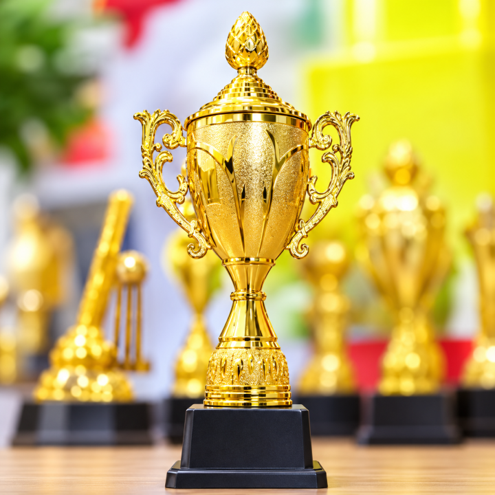 Gold Color Cricket & Football Mini Trophy 8 Inch | Sports Award Trophy | Prize Cup