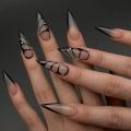 24pcs y2k Long Pointed False Nails Cool Girl Style Silver Flame Pattern Press on Nails Detchable Full Cover Nail Patches. 
