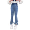 Girls' pants spring and autumn wear 2024 new foreign elastic slim denim flared pants children's spring pants.