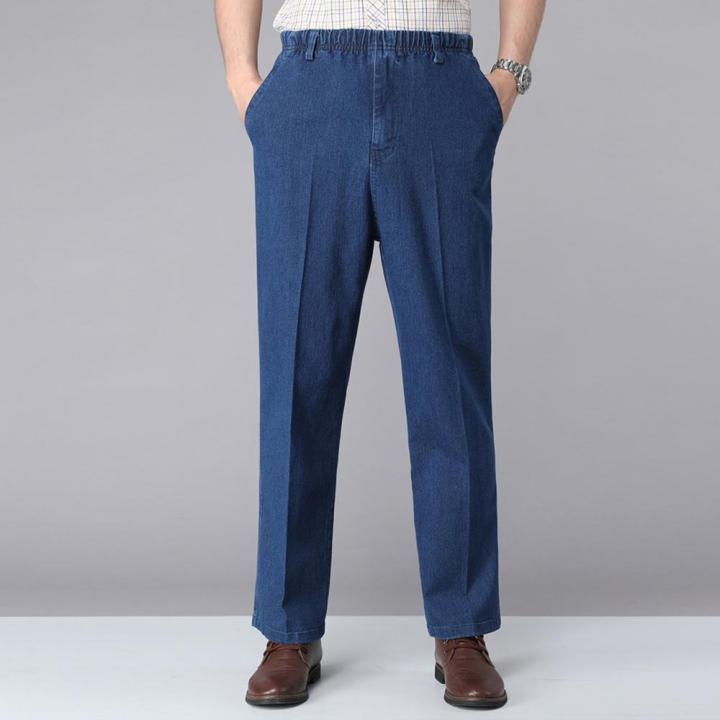 Men's%20Jeans%20Solid%20Elastic%20Belt%20Drawstring%20Straight%20Sleeve%20Denim%20Pants%20Elastic%20Middle%20and%20Old%20Men's%20Jeans%20-%20Image%205