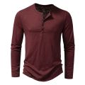 Men's Cotton Button Henley neck Shirt Long Sleeve Casual Button Solid color Fashion T-Shirts.