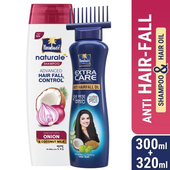 ANTI HAIR-FALL BUNDLE - Parachute Anti Hairfall Oil Extra Care 300ml (Root Applier) & Parachute Naturale Shampoo Advanced Hair Fall Control 320ml
