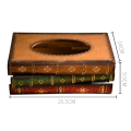 Vintage Stacked Books Design Solid Wood Tissue Box Holder Rectangular with Easy Refill Hinged Top,Green About 25.5x14.5x10.3CM.