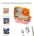AUM ENTERPRISE 3 Compartment Stainless Steel Lunch Box with Soup Bowl, Spoon, Fork, Chopsticks Tiffin Box, School & Office - Multicolor (I).