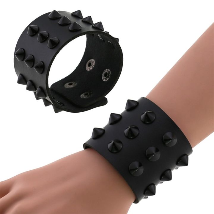 2024 New PU Leather Studded Bracelet Punk Bracelet Adjustable Goth Cuff