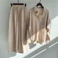 Premium Quality - Women Linen Cotton Two Piece Set Shirt and Pant Plus Size Shirt High Waist Pant - Couture - High-end - Durablity Assurance.