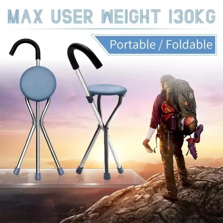 Walking Stick Chair Aluminum Walkers For Elderly Folding Elderly Walker Cane With Seat Walking Stick Old People 2 in 1 Walk/Sit