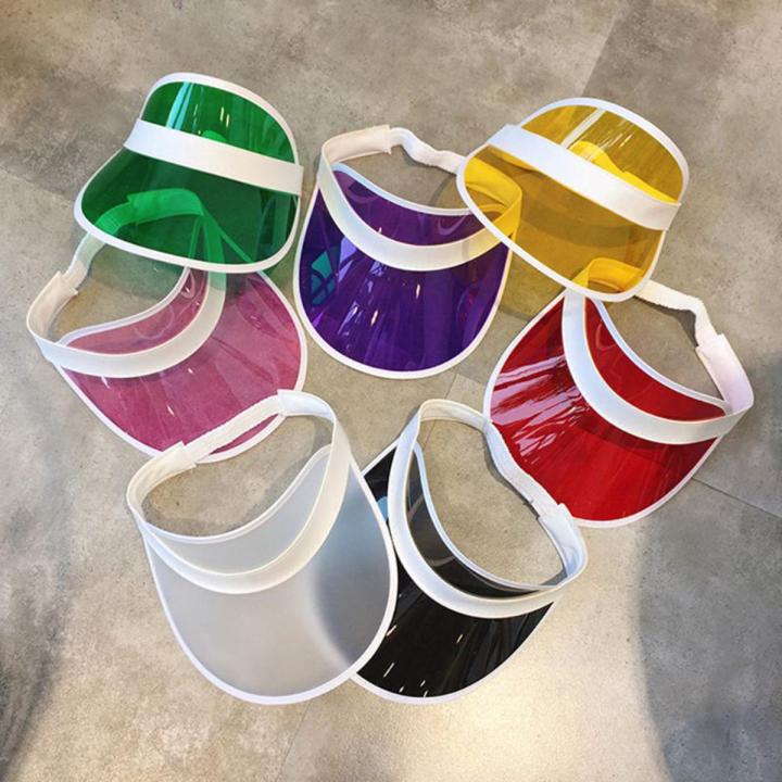 10 Colors Women Men Transparent PVC Plastic Sunshade Hat Frosted Sweet Candy Color Empty Open Top Sports Beach Sun Visor Cap Str