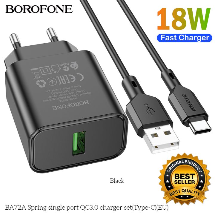 BOROFONE BA72A 18W Fast Charger With Micro USB Cable Spring Single Port QC3.0 Fast Charger Set Micro USB EU Plug