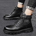 Men's shoes spring 2024 new high-top martin boots black biker tide shoes versatile non-slip wear-resistant fashion boots men.