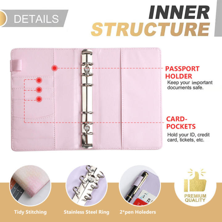 Binder Hand Book Leather PU Binder Cash Budget Book A6 Gradual Binding Macarone