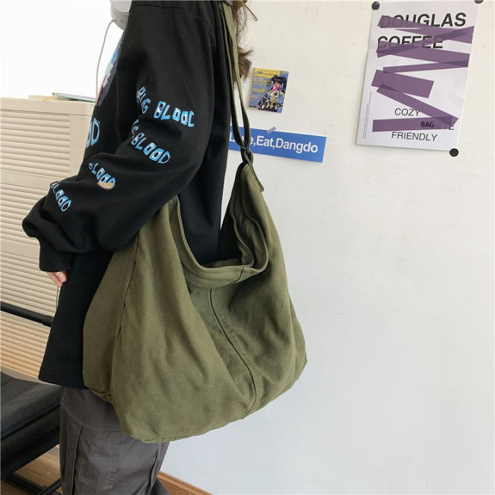 Idle Style Washed Canvas Bag Women's Large-Capacity Crossbody Bag Artistic Youth Shoulder Bag Japanese and Korean Simple Tote Bag