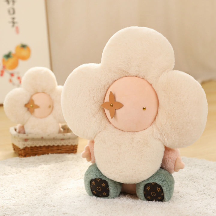 Creative Sunflower Head Baby Human Body Plush Toy Stuffed Kawaii Flower Pillow Cute Room Decor Doll for Kids Girls Birthday Gift