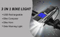 WEST BIKING 3 in 1 Bike Light 1500mAh Bike Horn Bicycle Lamp Odometer Headlight. 