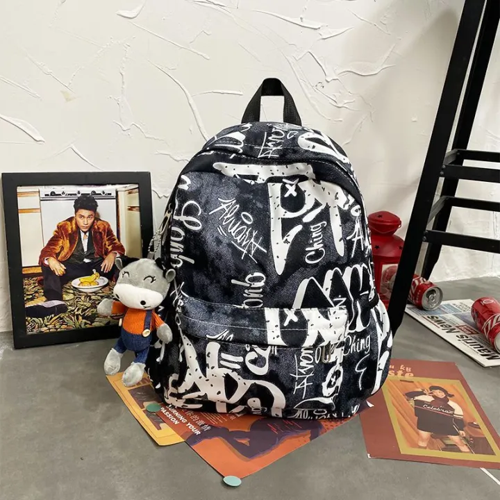 Schoolbag%20Men's%20Trendy%20Korean%20Style%20Printed%20Graffiti%20High%20School%20Student%20Large%20Capacity%20Domineering%20Backpack%20Junior%20High%20School%20Student%20College%20Female%20Backpack%20-%20Image%202