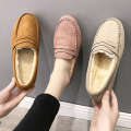 2022 Winter Bean Flat Cow Tendon Soft Bottom Plush Cotton Pregnant Women Lazy Mom Shoes.