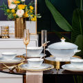 Jingdezhen Bone Dishes, Cutlery Gold Border Porcelain Bowls, Nordic Household Dining Plate Bowl Set, Underglaze Color Gift Ceramics.
