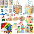 6in1 Wooden Activity Cube Montessori Toys for 12M+ Baby Carrots Harvest Game Bead Maze Preschool Learning Education Shape Sorter.
