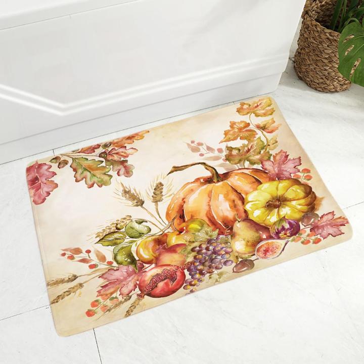 Vintage Cartoon Hand Painted Pumpkin Doormat Super Soft Flannel Carpet