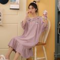 100% Pure Cotton Nightdress Women's Summer Short Sleeve Japanese Sweet Princess Style Pajamas Summer Overknee Long Girl Night Dress.