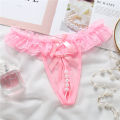 Pearl Lace Underwear Transparent Bowknot Beads Lace Panties Soft Ruffled Trim Hollow Underwear.
