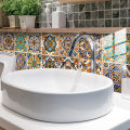 Qiunery 10pcs Tile Sticker, Bathroom Kitchen Peel And Stick Backsplash Tile Decals Retro Pattern Waterproof Removable Self-Adhesive Square Wall Decals For Home Decor.