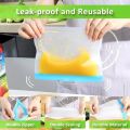 【Eco-friendly】 Reusable Food Storage Bag Containers Reusable Freezer Bag Leakproof Top Bags Kitchen Organizer Pouch for Meat Fruit Veggies. 
