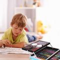 Art Set 145pcs, Art Supplies Set, Drawing Supplies with Portable Aluminum Case Art Kit, Great Gift Artists Drawing Set for Kids, Teens, Boys, Girls, Beginner and Artists (Unicorn-Blue).