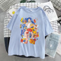 2021 Harajuku Korean Girl Eating Snacks CartoonsT Shirts Tees Shirt Tops Cotton Green Short-Sleeved Aesthetic Casual T Shirt.