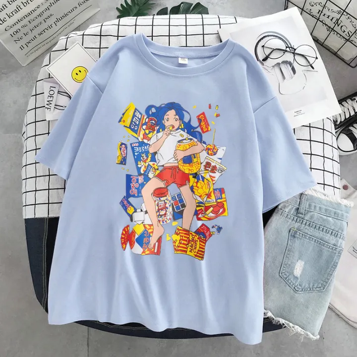 2021%20Harajuku%20Korean%20Girl%20Eating%20Snacks%20CartoonsT%20Shirts%20Tees%20Shirt%20Tops%20Cotton%20Green%20Short-Sleeved%20Aesthetic%20Casual%20T%20Shirt%20-%20Image%202