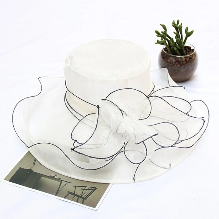 Elegant%20Women's%20Summer%20Hat%20Wide%20Bridal%20Style%20Leaf%20Flower%20Mesh%20Polyester%20Shower%20Hats%20Solid%20Color%20Sun%20Protection%20Visors%20Caps%20-%20Image%206
