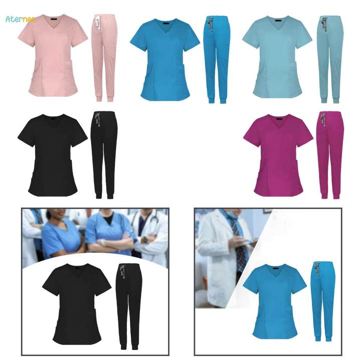 Women%20Nurse%20Work%20Clothing%20Nursing%20Uniform%20Top%20and%20Pants%20V%20S%20Pink%20-%20Image%206