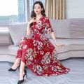 Women Floral Long Dress 2023 Casual Fashion Chiffon A Line V Neck Short Sleeve Dress Summer Elegant Fashion Comfortable Dresses. 