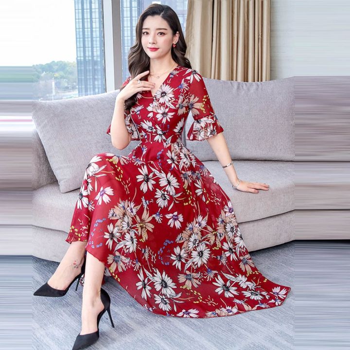 Women%20Floral%20Long%20Dress%202023%20Casual%20Fashion%20Chiffon%20A%20Line%20V%20Neck%20Short%20Sleeve%20Dress%20Summer%20Elegant%20Fashion%20Comfortable%20Dresses%20-%20Image%207