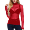 Women Sexy Long Sleeve Mesh See-through Top Fashion Solid Color Tops for Party Club.