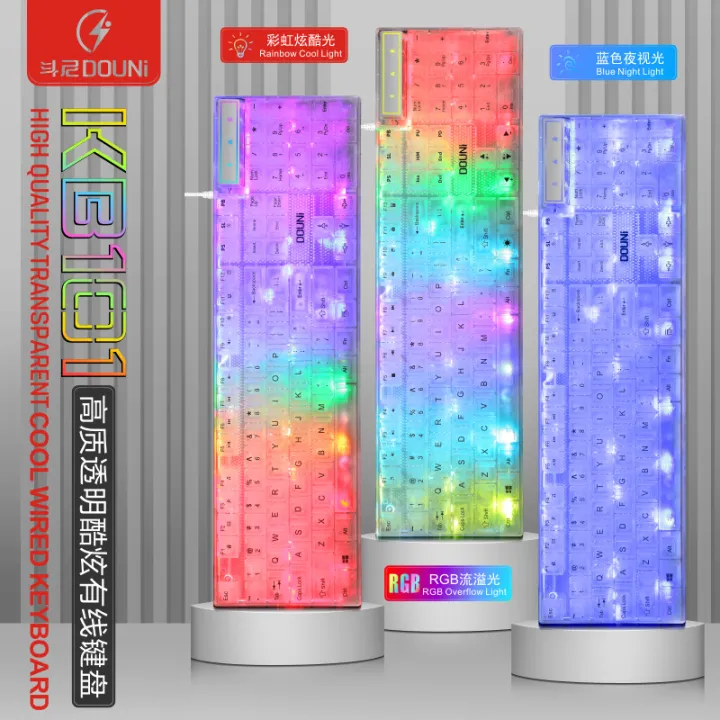 Douni%20KB101%20Colorful%20Luminous%20RGB%20Transparent%20Keyboard%20Mechanical%20Feel%20Laptop%20Gaming%20Wired%20Keyboard%20-%20Image%202