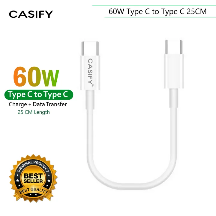 CASIFY%20X3%2060W%20Type%20C%20to%20Type%20C%20Fast%20Charging%2025CM%20Short%20Data%20Cable%20Silicone%2060Watt%2025%20CM%20Short%20PD%20Cable%20White%20-%20Image%202