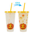 2024 New Halloween PP Coffee Plastic Single Layer Temperature Sensing Straw Color Changing Cup. 