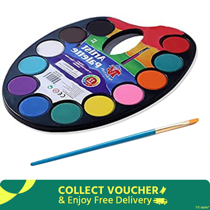 Water Color Cakes Artist Palette Artist's Series with Brush