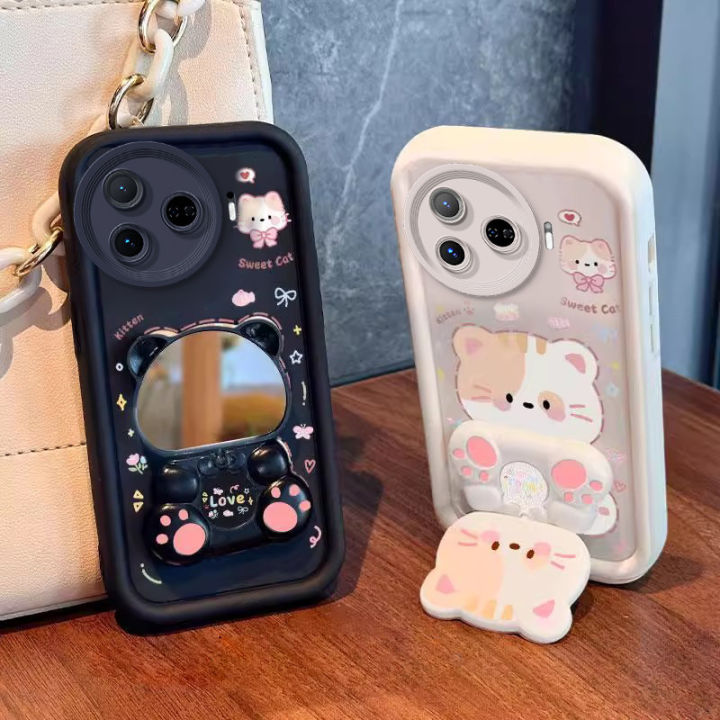 Case for tecno camon 30S 30 40 pro plus 5g camon 30 40 4g phone casing back cover Softcase Silicone shockproof Cover new design aesthetic cute cat with makeup mirror holder for girls JTMMZJ9