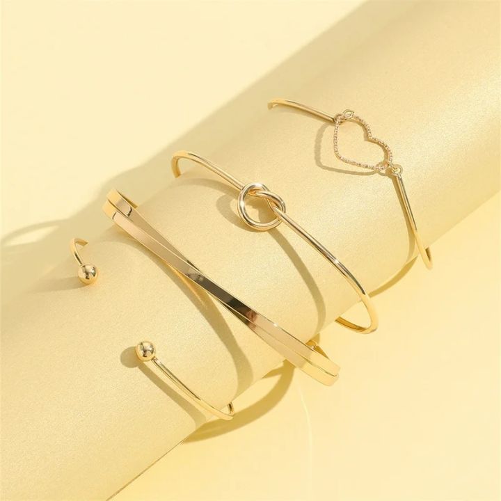 4Pcs%20Charm%20Thick%20Thin%20Link%20Bracelets%20Set%20For%20Women%20Gold%20Color%20Love%20Heart%20Knot%20Metal%20Chain%20Twist%20Bracelet%20Punk%20Jewelry%20Party%20Gift%20-%20Image%202