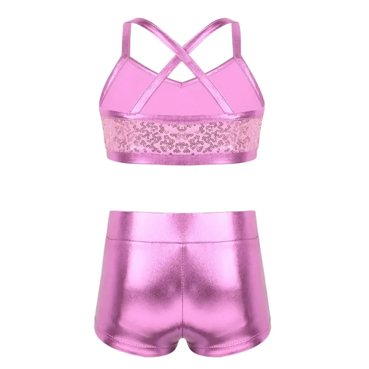 Kids%20Girls%20Ballet%20Dance%20Clothes%20Gymnastics%20Leotard%20Gym%20Sports%20Fitness%20Workout%20Tankini%20Outfit%20Shiny%20Sequins%20Tank%20Bra%20Tops%20Shorts%20-%20Image%202