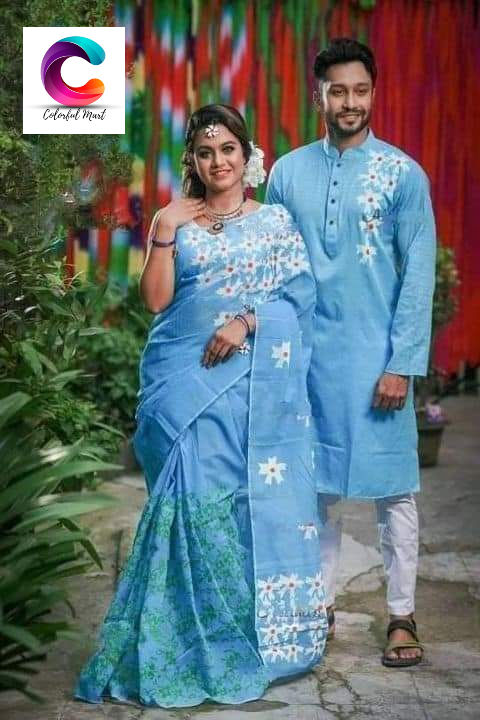 Occasional%20Dress/Couple%20Set/Matching%20Dress/Traditionally%20Dress/Sari%20And%20Panjabi%20-%20Image%202