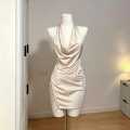 Hot girl suspender halter neck nightdress female 2024 spring new irregular slim backless slit dress.