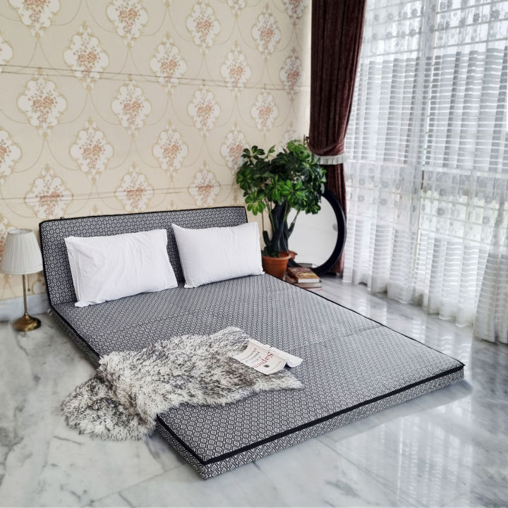 Relax Floor Mattress- Grey Block Pattern Large Size Sleeping Mat