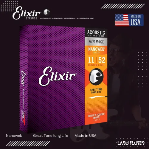 Elixir%20Strings%2011027%20Nanoweb%2080/20%20Acoustic%20Guitar%20Strings%20-%20.011-.052%20Custom%20Light%20-%20Image%202