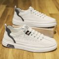 2023 Autumn New Breathable Outdoor Youth Trend Men's Casual Leather Shoes, Small White Shoes, Tide Shoes, Flat Board Shoes.