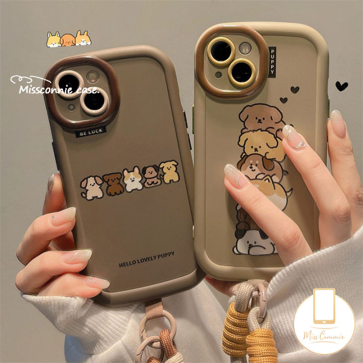 MissConnie Cute Duoluohan Puppy Interesting Graffiti Couple Phone Case Compatible for IPhone 16 17 Air 11 15 14 13 12 Pro Max XR X XS MAX New Cream Puffs Luxury Liquid Silicon Shockproof Cover