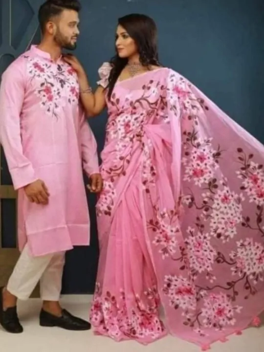 Elegant%20Couple%20Set%20-%20Matching%20Dress%20-%20Traditionally%20Dress%20-%20Sari%20And%20Panjabi%20-%20Block%20Print%20Saree%20&%20Panjabi%20-%20Ideal%20for%20All%20Seasons%20and%20Occasions%20-%20Image%203